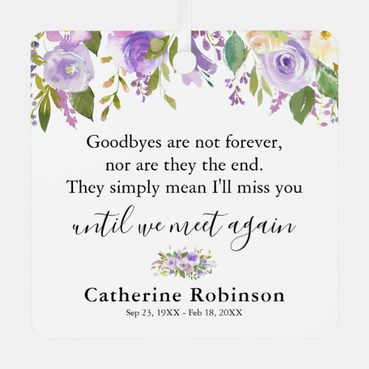 Paarse Floral Memorial Metalen Ornament (Voorkant)