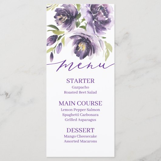 Paarse Floral Menu (Voorkant)
