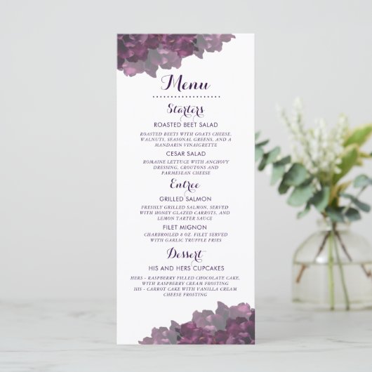 Paarse Floral Menu (Staand voorkant)