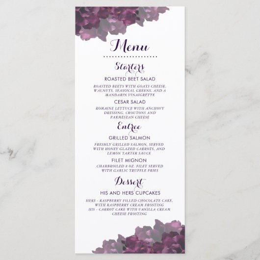 Paarse Floral Menu (Voorkant)