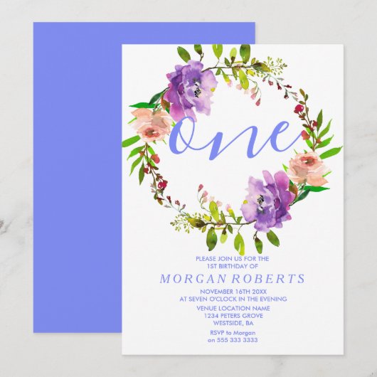 Paarse Floral met 1 september 2010 Kaart (Voorkant / Achterkant)