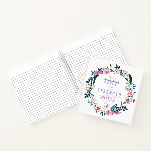 Paarse Floral met de naam Bijbelcitaat YHVH Notitieboek (Binnen)