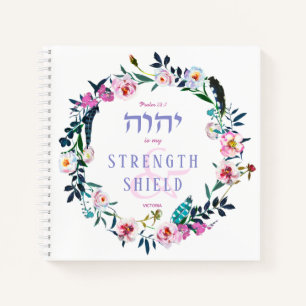 Paarse Floral met de naam Bijbelcitaat YHVH Notitieboek