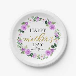 Paarse Floral met Happy Mothers Dag Papieren Bordje