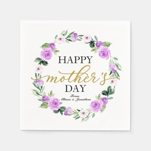 Paarse Floral met Happy Mothers Dag Servet (Voorkant)