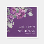 Paarse Floral Modern Botanical Wedding Napkins Servet (Voorkant)