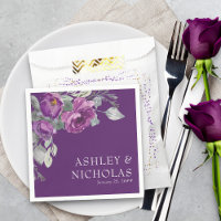 Paarse Floral Modern Botanical Wedding Napkins