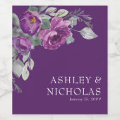 Paarse Floral Modern Botanisch Bruiloft Wijn Etiket (Enkel label)