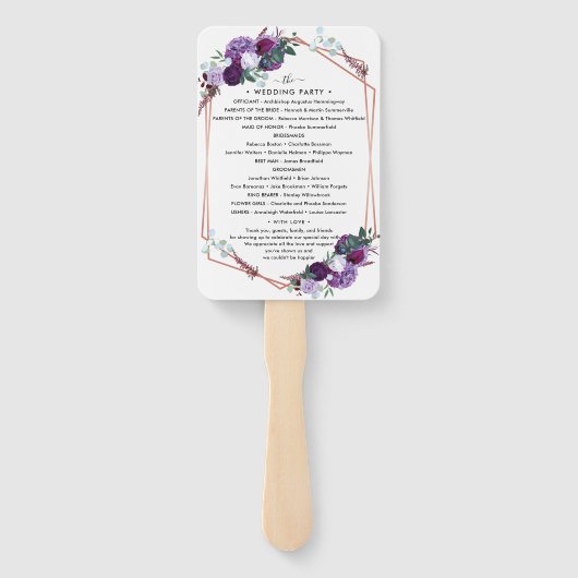 Paarse Floral Modern Botanisch Huwelijksprogramma Handwaaier (Achterkant)