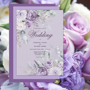 Paarse Floral Modern bruiloft uitnodiging