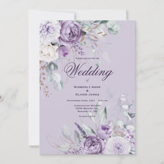 Paarse Floral Modern bruiloft uitnodiging (Voorkant)