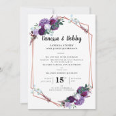 Paarse Floral Modern Geometric Wedding Kaart (Voorkant)