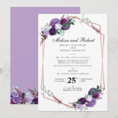 Paarse Floral Modern Geometrisch Bruiloft Kaart (Voorkant / Achterkant)