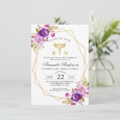 Paarse Floral Modern Nursing School Afstuderen Kaart (Staand voorkant)