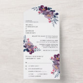 Paarse Floral Modern Wedding All In One Uitnodiging (Binnen)
