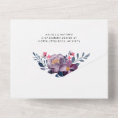 Paarse Floral Modern Wedding All In One Uitnodiging (Achterkant)