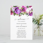 Paarse Floral Modern Wedding Programme (Staand voorkant)