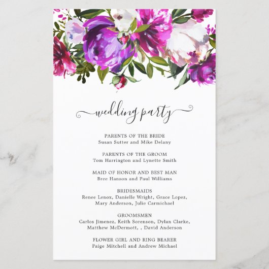 Paarse Floral Modern Wedding Programme (Achterkant)