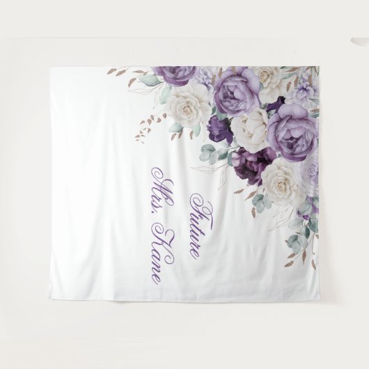 Paarse Floral Modern Wedding Wandkleed (Voorkant (horizontaal))