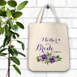 Paarse Floral Moeder van de Bride Tote Bag<br><div class="desc">paars bloemontwerp voor deze gepersonaliseerde canvas tassen van bruiloft</div>