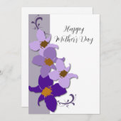 Paarse Floral Moederdag platte Kaart (Voorkant / Achterkant)