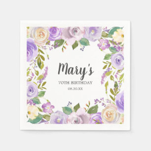 Paarse Floral Monogram 70e verjaardag Servet