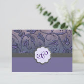 Paarse Floral-Monogram-antwoordkaart RSVP Kaartje (Staand voorkant)