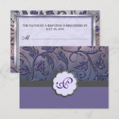 Paarse Floral-Monogram-antwoordkaart RSVP Kaartje (Voorkant / Achterkant)