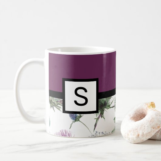 Paarse Floral Monogram Koffiemok (Met donut)