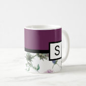 Paarse Floral Monogram Koffiemok (Voorkant rechts)