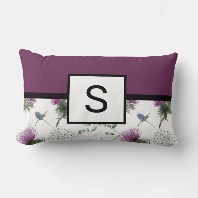 Paarse Floral Monogram Kussen (Voorkant)