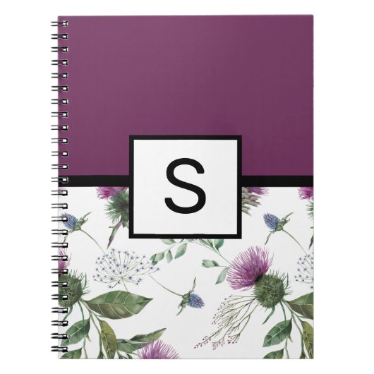 Paarse Floral Monogram Notitieboek (Voorkant)