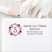 Paarse Floral Monogram retouradreslabels Etiket