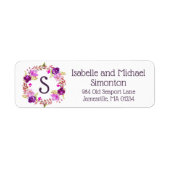 Paarse Floral Monogram retouradreslabels Etiket (Voorkant)