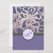 Paarse Floral Monogram Weddenschap Uitnodigt volle Kaart (Voorkant)