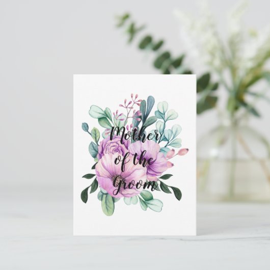 Paarse Floral MOTHER of the GROOM Wedding Bridal Briefkaart (Staand voorkant)