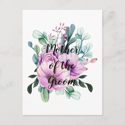 Paarse Floral MOTHER of the GROOM Wedding Bridal Briefkaart (Voorkant)