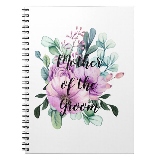 Paarse Floral MOTHER of the GROOM Wedding Bridal Notitieboek (Voorkant)