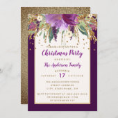 Paarse Floral mousserend Amethyst kerstfeest Kaart (Voorkant / Achterkant)