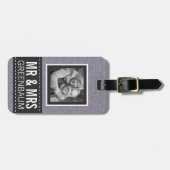 Paarse Floral Mr. en Mrs. Persoonlijke foto Bagagelabel (Voorkant horizontaal)