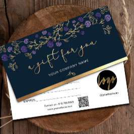 Paarse Floral Navy en Gold Voeg toe Logo Gift Kaar
