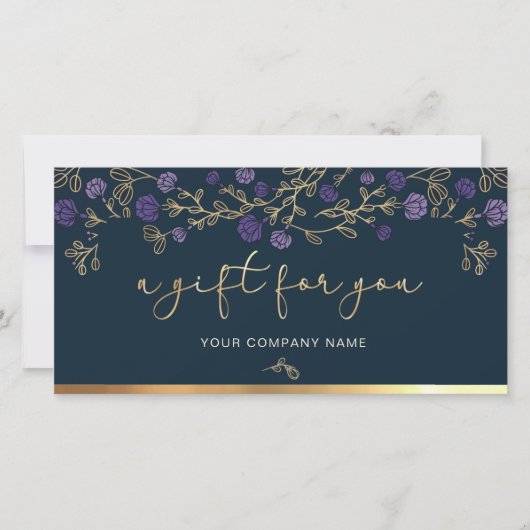 Paarse Floral Navy en Gold Voeg toe Logo Gift Kaar (Voorkant)