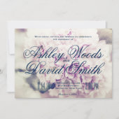 Paarse Floral Navy Script Weddenschap Kaart (Voorkant)