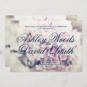 Paarse Floral Navy Script Weddenschap Kaart (Voorkant / Achterkant)