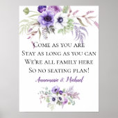Paarse Floral No Seating Plan Weddenschap Poster (Voorkant)