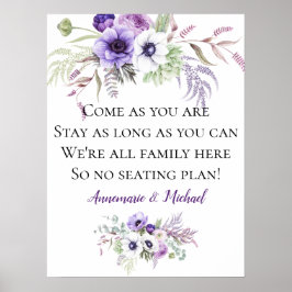 Paarse Floral No Seating Plan Weddenschap Poster