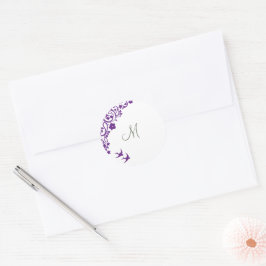 Paarse Floral Olive Green Initiaal Monogram Ronde Sticker