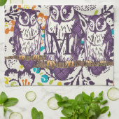 Paarse  Floral Owl familie Theedoek (Gevouwen)