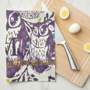 Paarse  Floral Owl familie Theedoek