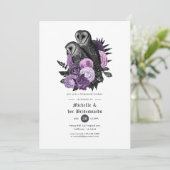 Paarse Floral Owls Gothic Bridesmaids Luncheon Kaart (Staand voorkant)